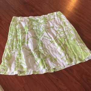 Coldwater Creek Green and White 100% linen Skater Skirt size XL